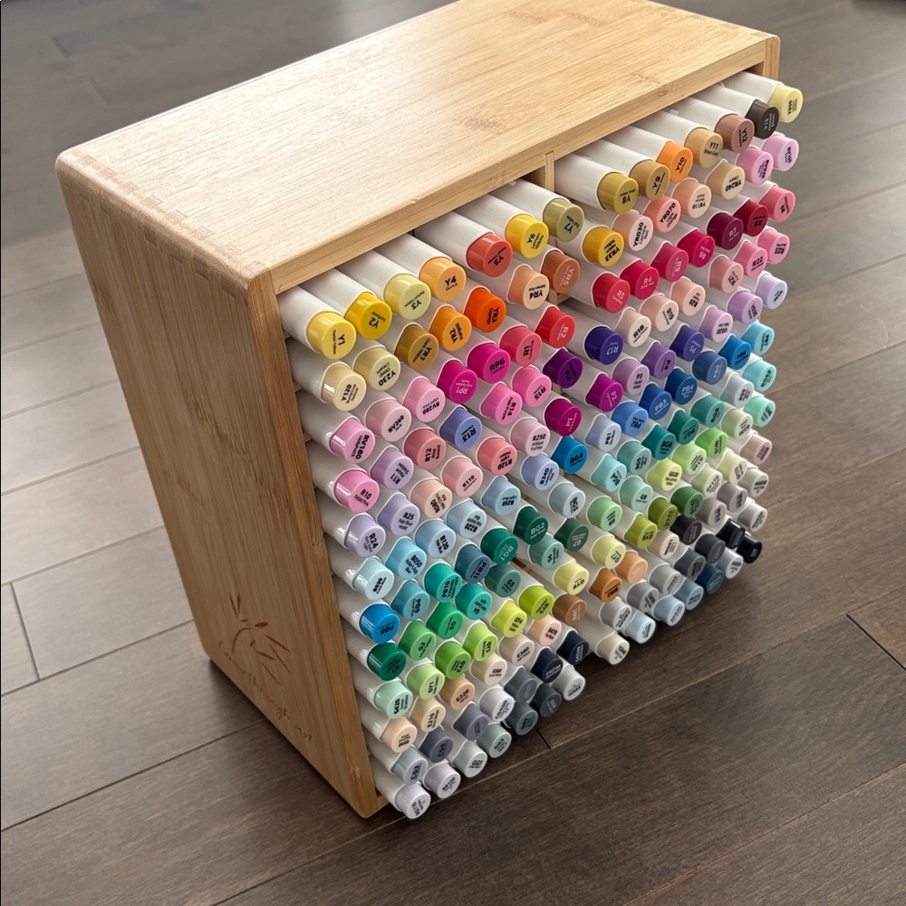 OHUHU Alcohol Markers Brush & Fine Tip, 168-Color Double Tip + Bamboo Organizer